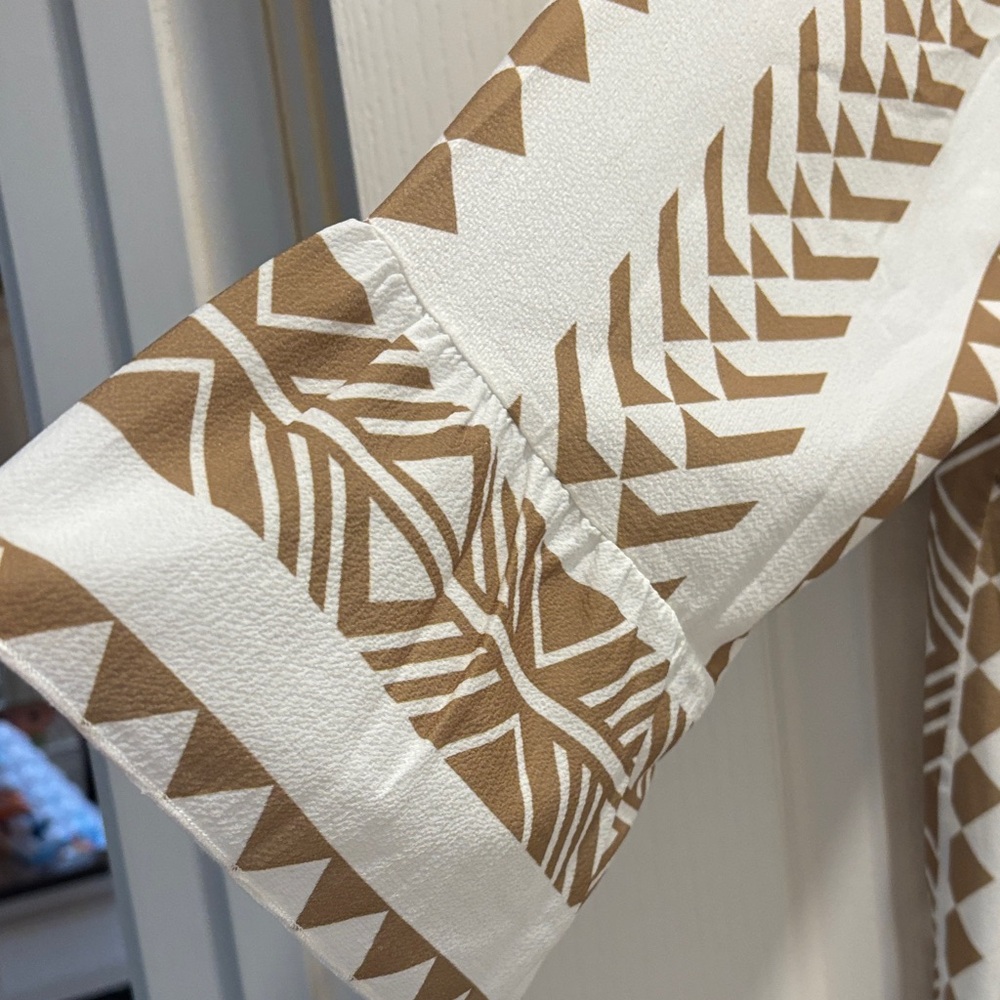 Silk & Salt White and Tan Geometric Print Dress - Picture 2 of 6